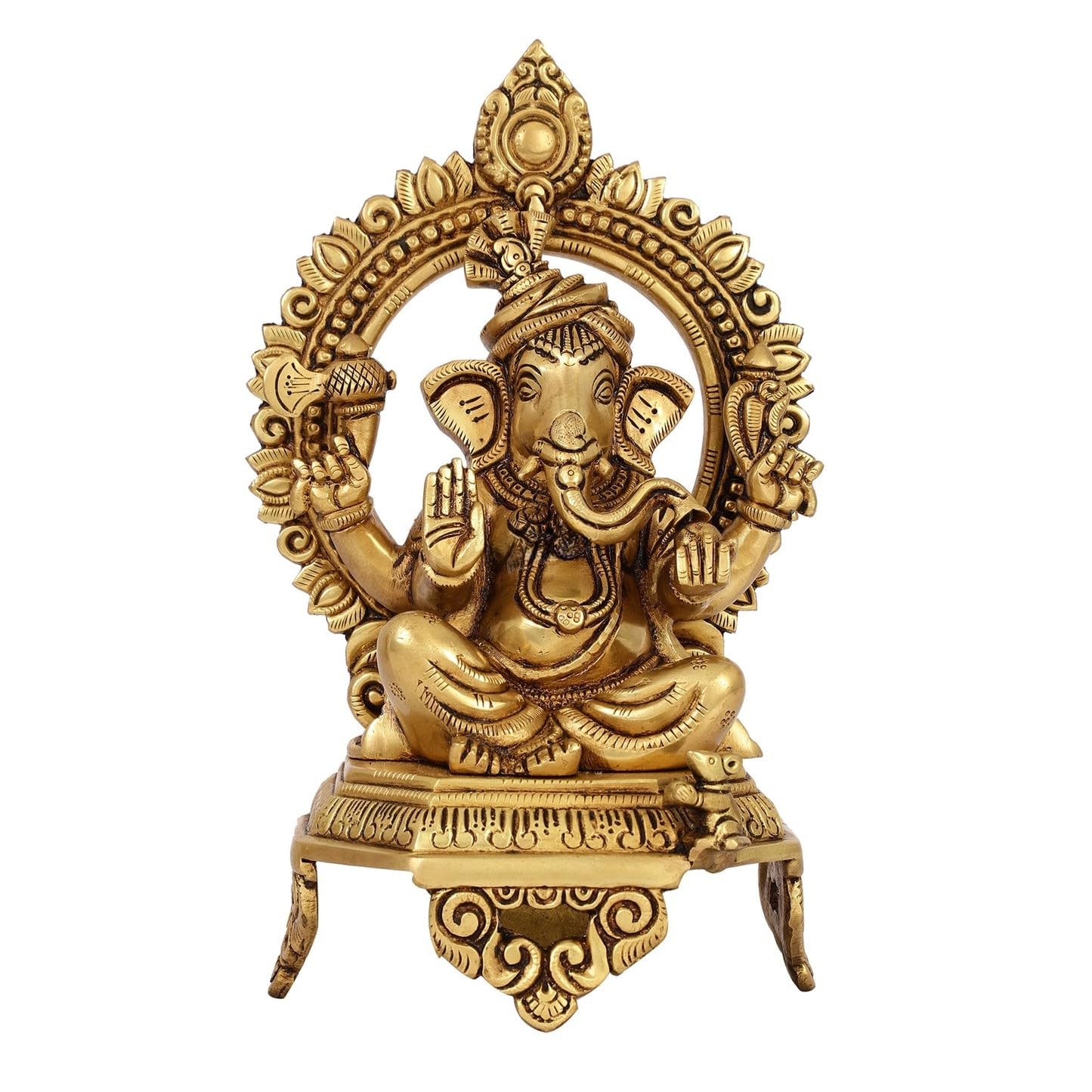Brass Ganesha Statue With Mosaic, 26 Cm Brass Ganesh Statue, Ganpati Idol, Good Luck Gift For New Beginnings, House Warming Gift